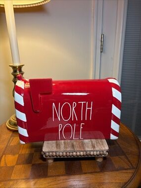 Rae Dunn Red and White North Pole Mailbox Accent